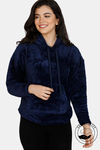 Zivame Fluffy Fur Knit Hoodie SweatShirt - Navy Blue — thumbnail 1
